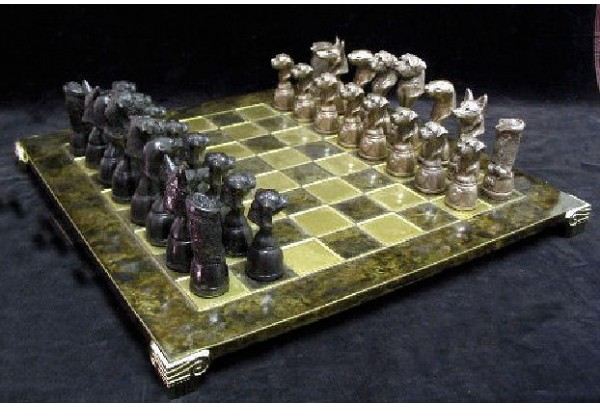 Border Terrier - Cold Cast Bronze Chess Set